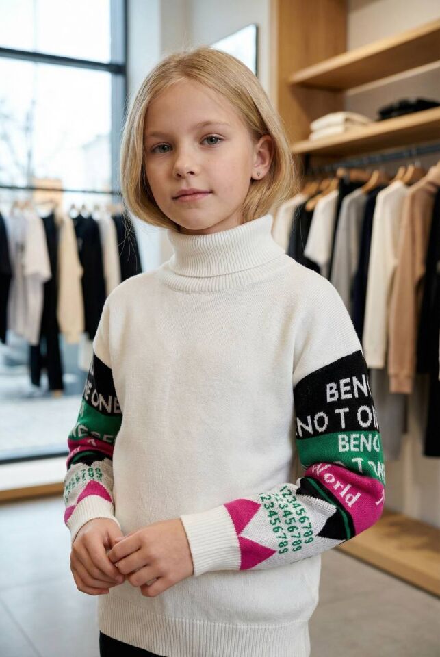 Kollar Yazı Desenli Balıkçı Yaka Kazak - 202196