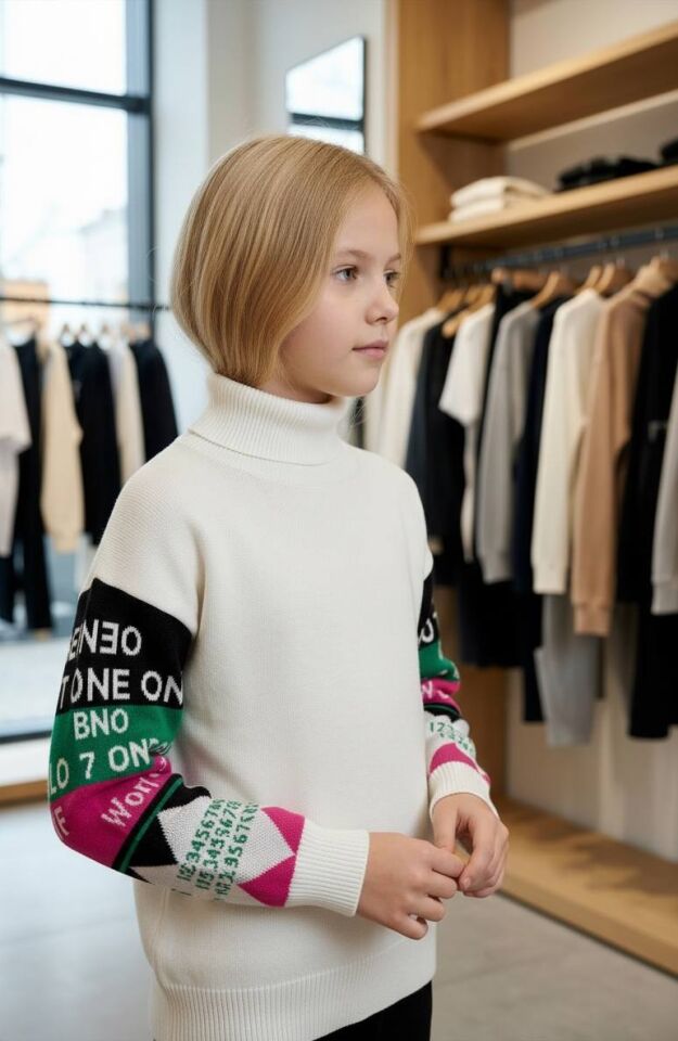 Kollar Yazı Desenli Balıkçı Yaka Kazak - 202196