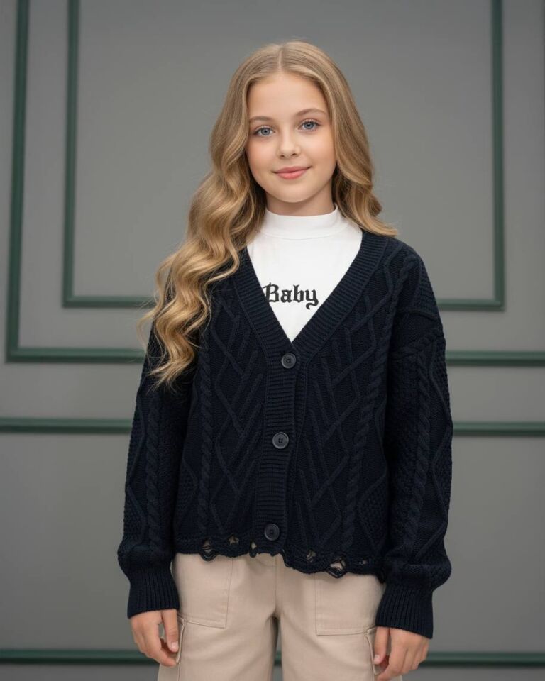 Eteği Yırtık Detaylı Kız Çocuk Hırka - 795