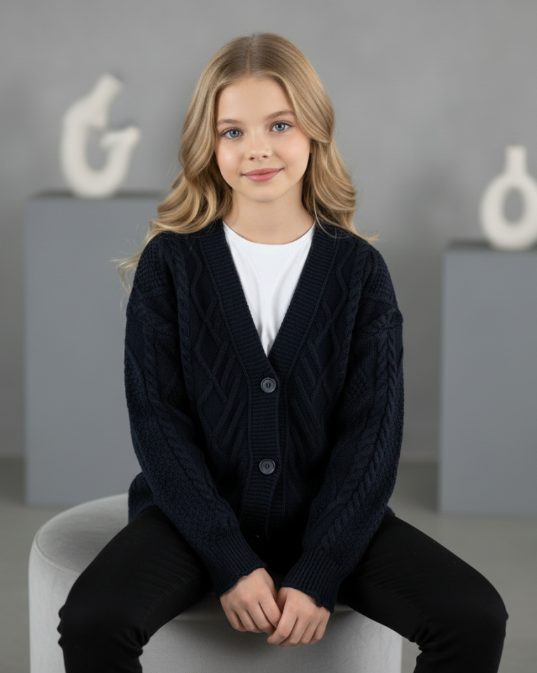 Eteği Yırtık Detaylı Kız Çocuk Hırka - 795