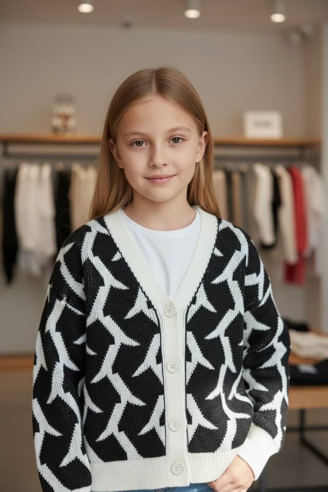 Geometrik Desenli Baharlık Triko Hırka - 0802