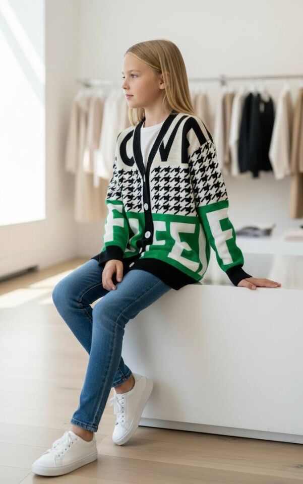 Kazayağı Ve Yazı Detaylı Uzun Baharlık Hırka  - 1464