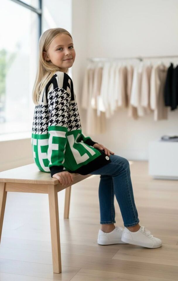 Kazayağı Ve Yazı Detaylı Uzun Baharlık Hırka  - 1464