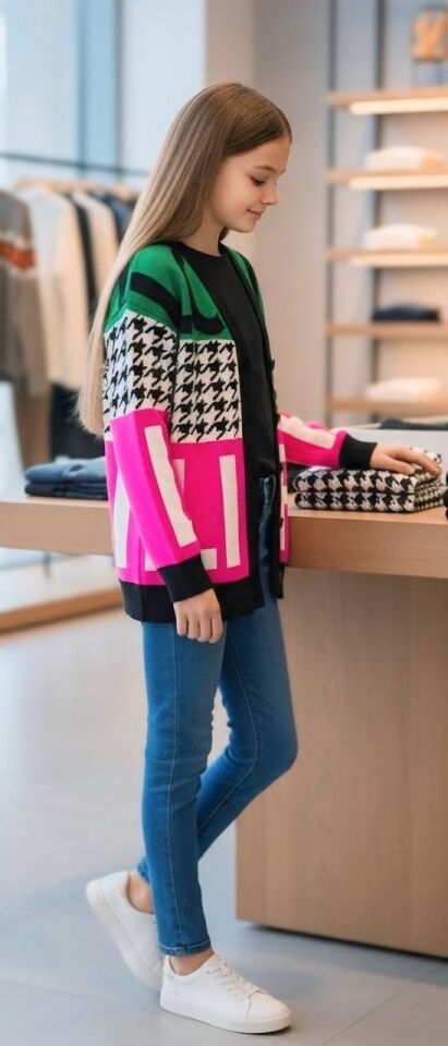 Kazayağı Ve Yazı Detaylı Uzun Baharlık Hırka  - 1464