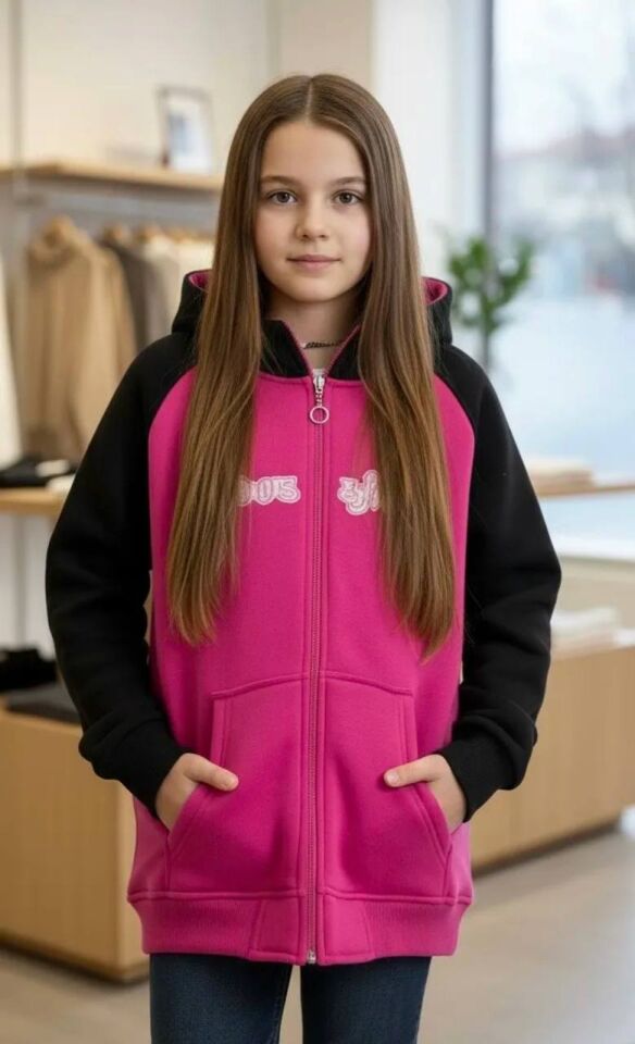 Üç İplik İçi Şardonlu Kumaştan Kışlık Fermuarlı Hoddie - 3859