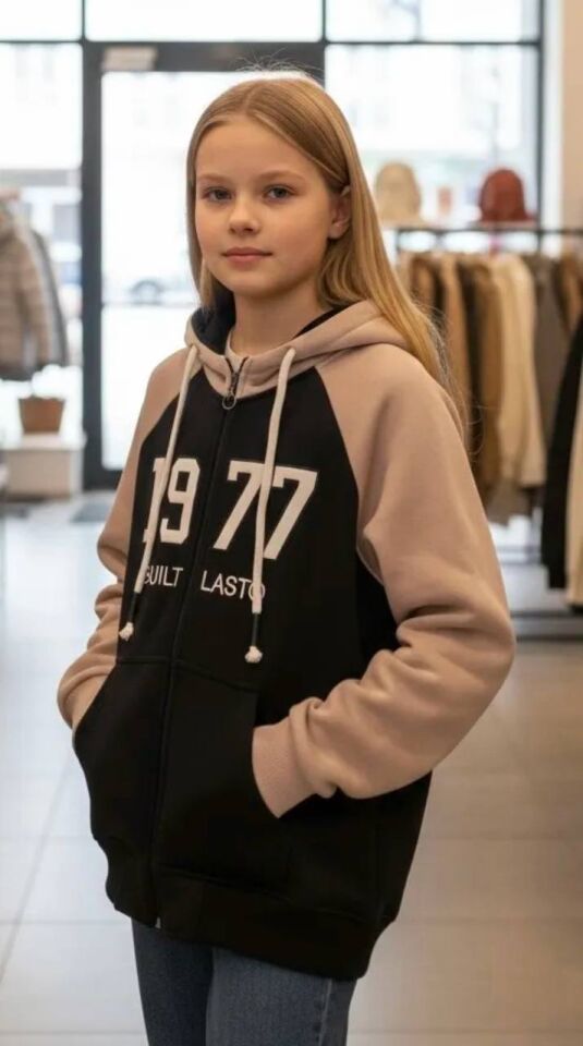 Üç İplik İçi Şardonlu Kumaştan Kışlık Fermuarlı Hoddie - 3833